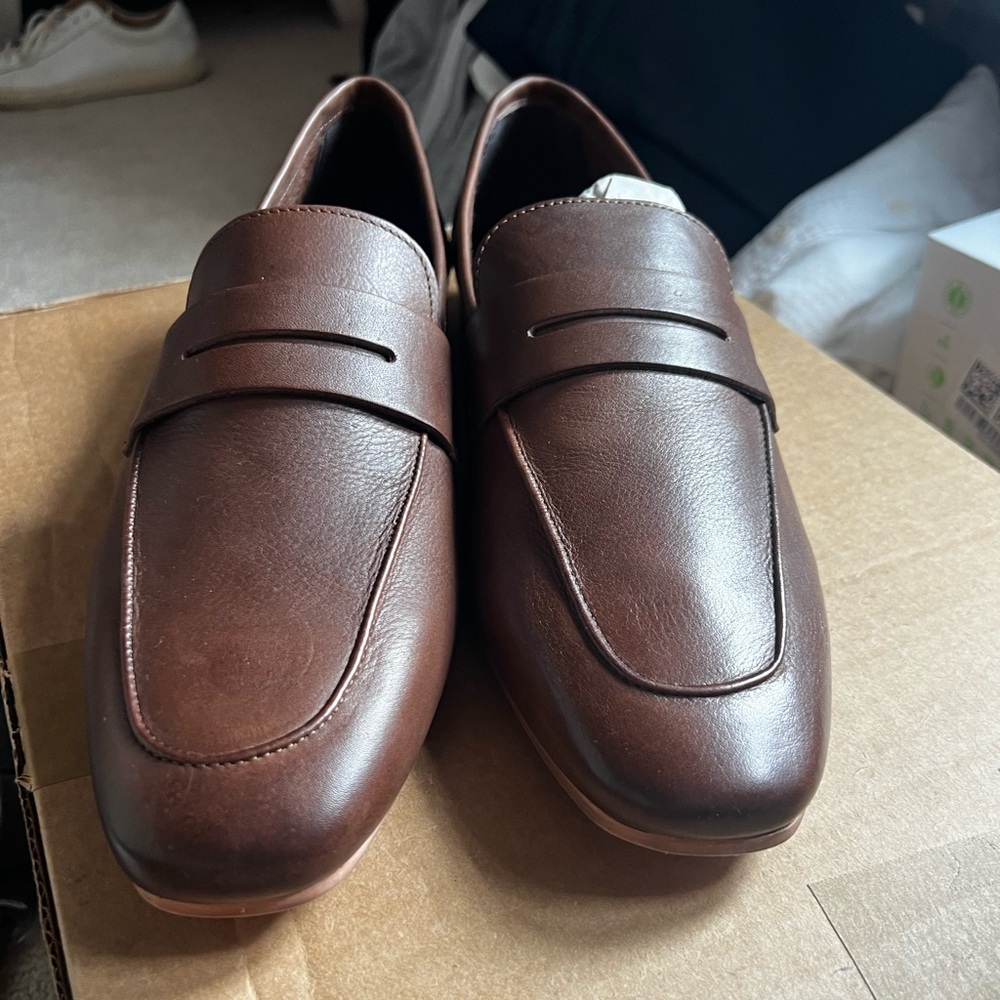 Walk London Men’s Designer Penny Loafer Casual Dress Shoes Brown Leather US 10